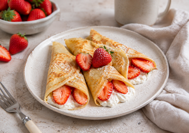 Crepes met yoghurt en vers fruit